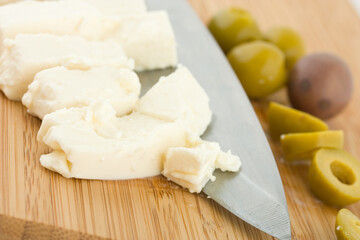 feta cheese with chopped olives