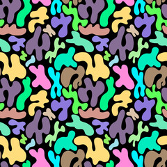  Abstract pattern of colored spots on a black background.A simple pattern of spots, ovals. Abstract style.Vector