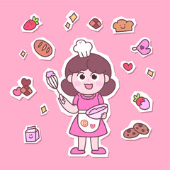 베이킹을 하는 귀여운 여자아이