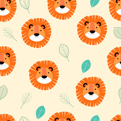 Pattern cute lion with bird