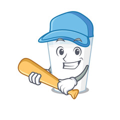 Attractive glass of milk caricature character playing baseball