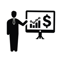 Business strategy, planning, sales growth, presentation black icon