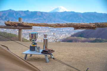 Fototapeta na wymiar 富士山とキャンプ