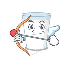 Glass of milk in sweet romantic cupid cartoon drawing with arrow
