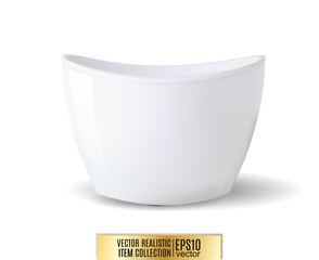 White flower pot on white background. Realistic vector, 3d illustration