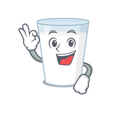 Glass of milk mascot design style showing Okay gesture finger