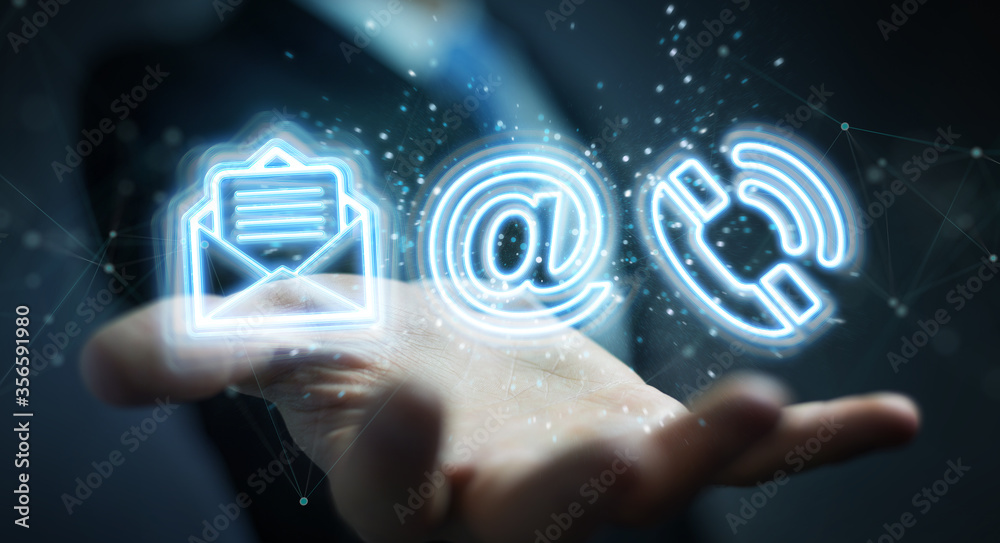Aufkleber Man using digital contact blue holographic interface 3D rendering