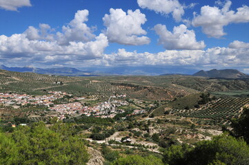 Fototapeta na wymiar Andalusian landscape, olive- and almond-trees, near Moclín, Montes de Granada, Spain