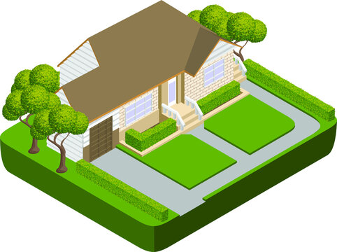 isometric simple house with green plant