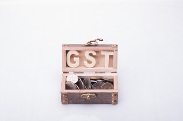 A chest with GST words isolated over white