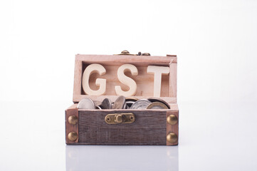 A chest with GST words isolated over white