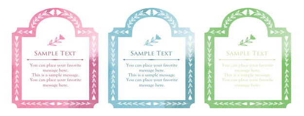 水彩調のデコレーションパーツ　リボンやハートなどの小物から、タイトル回りの装飾まで揃ったセット