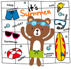 Summer bear cartoon doodle illustration vector