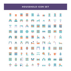 set of household icon with flat style design vector