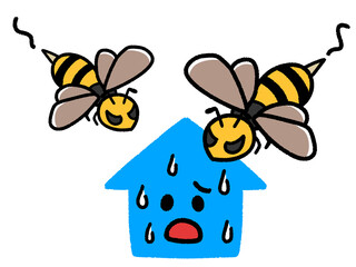 家に集まるスズメバチ