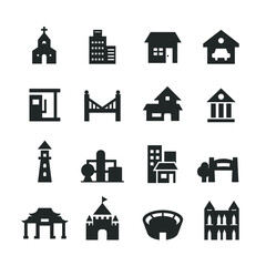 Buildings Icons - Illustration - Editable Vector Graphic