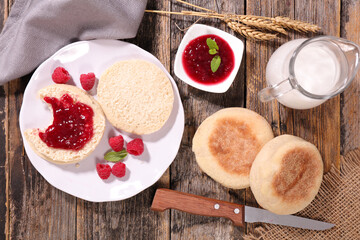 muffin bread with raspberry jam