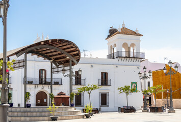 Round Square "Plaza Redonda" in the village of Cartaya, Huelva. White villages of Spain.