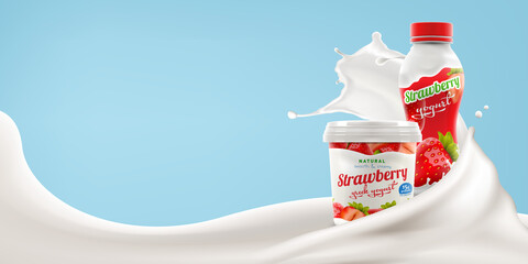 Strawberry yougurt brand new packaging design for milk or yogurt product branding or advertising design. Bitmap copy