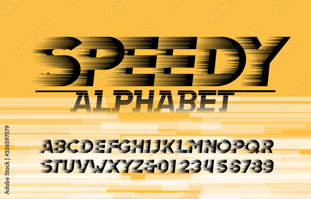 Fototapete speedy alphabet font. high speed effect letters and numbers. abstract background. stock vector typef