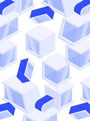 Abstract blue background with cubes. Pattern with futuristic houses in flat design.