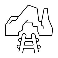 Trolley in mine tunnel line icon. Coal mining, extraction of minerals, gold mining