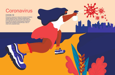 COVID-19 Coronavirus hygiene promotion and virus control with sanitizing with alcohol