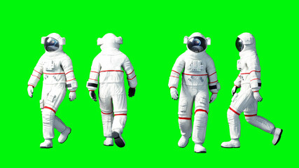 Astronaut walking . Green screen. 3d rendering.