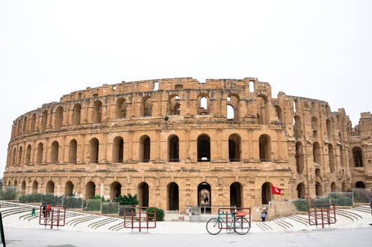 EL DJEM, TUNISIA - February 03, 2009: Photo of arena of the ancient Roman El Jem amphitheater.