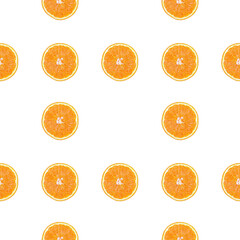 Seamless pattern of isolated slices of orange. Wallpaper for background, design and packaging