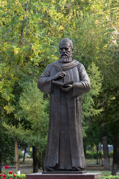 First monument in Russia to Persian philosopher and poet Omar Khayyam Nishapuri on august 27, 2016 in Astrakhan, Russia.