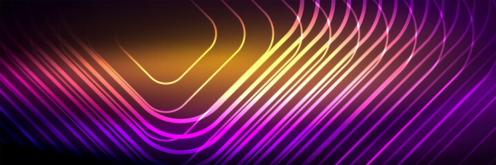 Shiny neon lines, stripes and waves, technology abstract background. Trendy abstract layout template for business or technology presentation, internet poster or web brochure cover, wallpaper