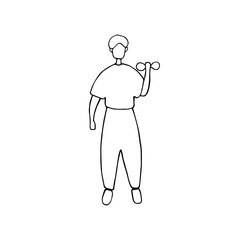 Fitness man doing exercise. Healthy lifestyle. Doodle vector illustration