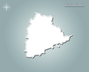 TELANGAN map , indian state map black out line with paper cutting on white gradient background map of india copy space illustratuion