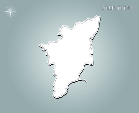 TAMIL NAD map , indian state map black out line with paper cutting on white gradient background map of india copy space illustratuion