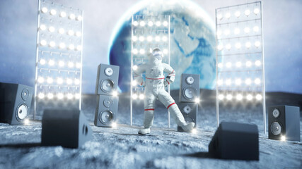 Astronaut dancing on the moon. 3d rendering.