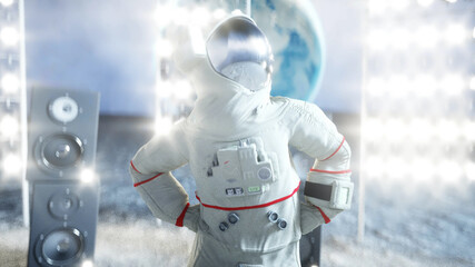 Naklejka premium Astronaut dancing on the moon. 3d rendering.