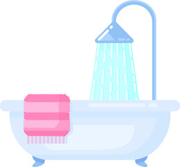 Illustration vector flat bathroom shower with towel