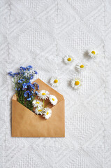 Fototapeta na wymiar Flowers in a paper envelope