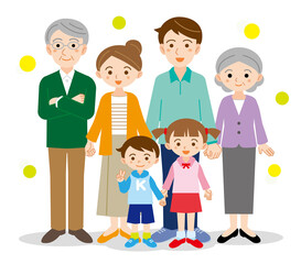 仲良し3世代6人家族イラスト
