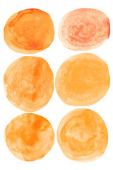 watercolor set of orange circles with splashes of golden paint