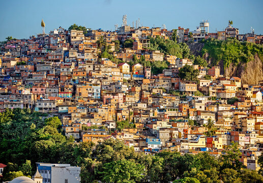 Rio de Janeiro, Brazil, view of the Morro da Providencia favela.
 The Providencia favela is the first favela in the history of Rio de Janeiro. All of the mountain, on which there are slums, called fav