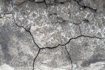 Dry gray dry land with cracks from drought. Problems of global warming.