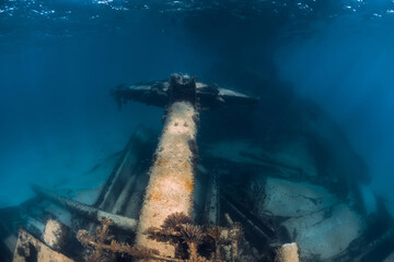 Telamon wreck ship underwater in blue ocean near Arrecife