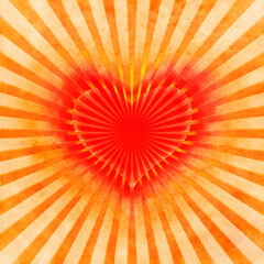 red heart with rays on a grunge  background