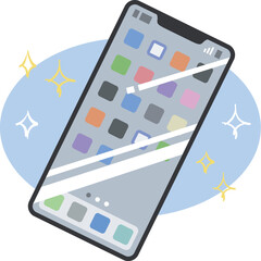 ピカピカのきれいなスマホ（スマートフォン）のイラスト