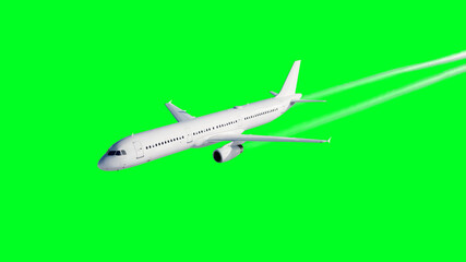 Fototapeta na wymiar Passenger flying Plane . Isolate green screen. . A condensation trail of an airplane. 3d rendering.