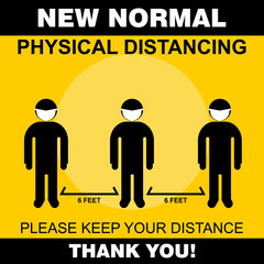 New Normal, Please Keep Your Distance, sign and sticker vector