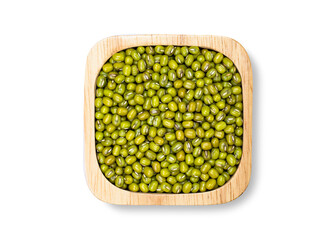 green beans in a bowl isolated on white background. Top view.