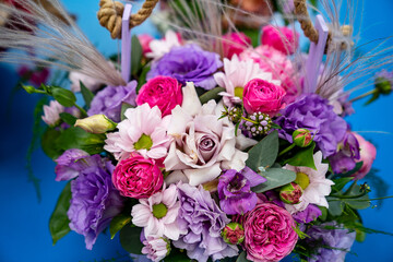 view top. bouquet of colorful flowers. wedding and Valentine's day. delivery.